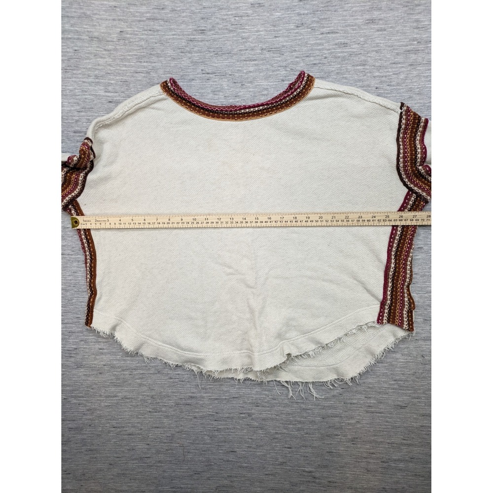 Free‎ People Pullover cropped Top Textured Knit Bohemian SMALL Oversized Raw Hem - Picture 5 of 9